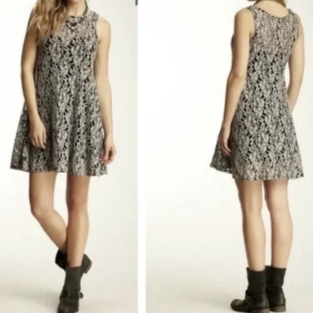EUC! Free People Miles of Lace Sleeveless Mini Dress in Grey Combo - Size Medium